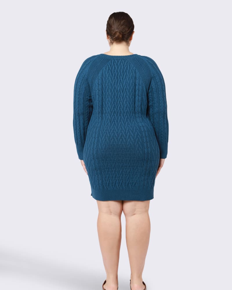 Plus Size Blair V Neck Cable Knit Sweater Dress Teal